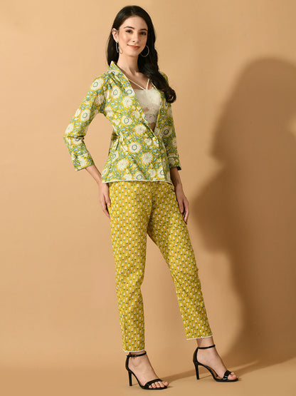 Myshka Women's Multi Printed Coat With Trousers - Distacart