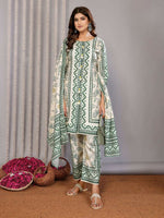 Thumbnail for Joban Fashion Women Off White & Forest Green Linen Printed Stitched Kurta Set - Distacart