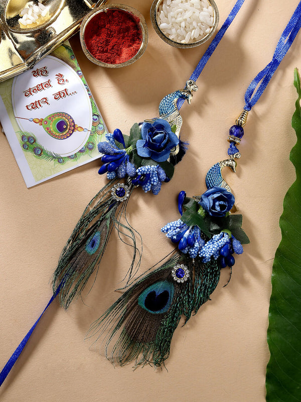 NVR Women & Men Set of 2 Blue Peacock Design Bhaiya Bhabhi Rakhi With Roli Chawal - Distacart