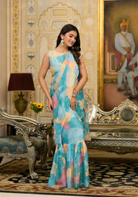 Thumbnail for Partywear Designer Sky Slime Georgette Fancy Saree - Anbazaar
