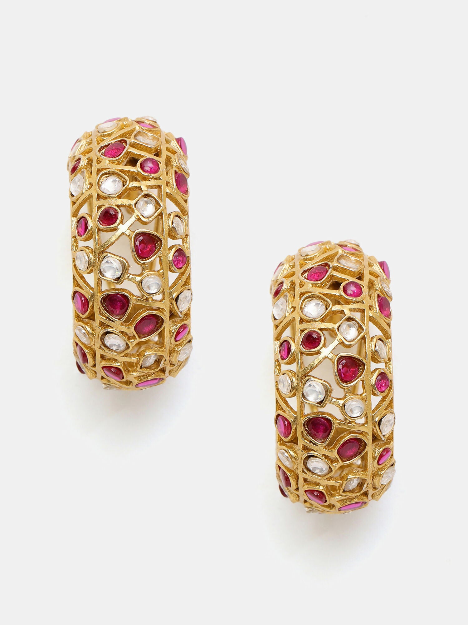 Ruby Raang Gold Polished Maroon Round Kundan Loops