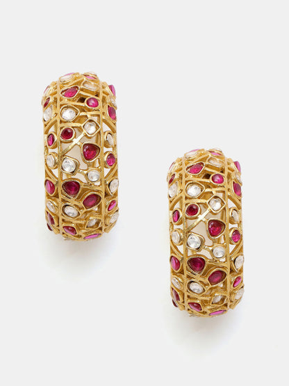 Ruby Raang Gold Polished Maroon Round Kundan Loops - Distacart
