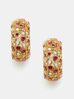 Thumbnail for Ruby Raang Gold Polished Maroon Round Kundan Loops
