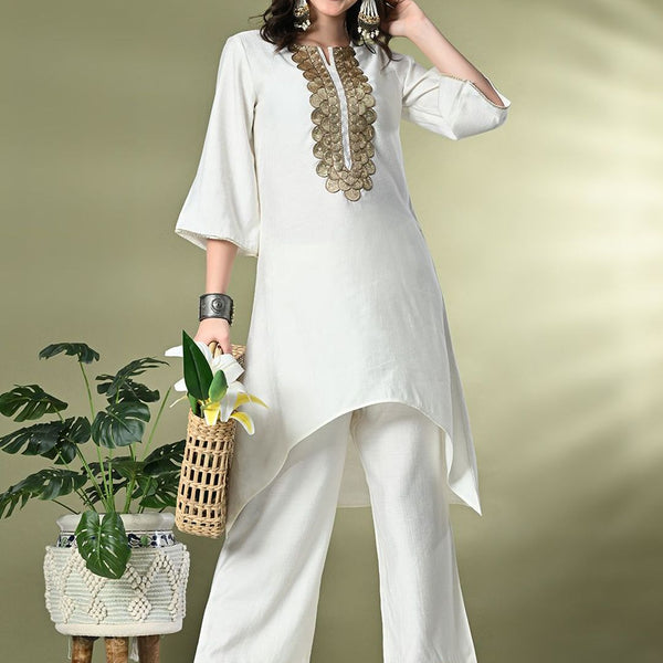 Sangria Embroidered Regular Gotta Patti Kurta with Palazzos - Distacart
