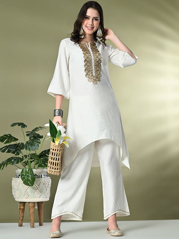 Sangria Embroidered Regular Gotta Patti Kurta with Palazzos