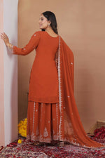 Thumbnail for Joban Fashion Dark Orange Georgette Embroidered Sharara Set - Distacart