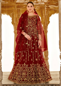 Thumbnail for Heavy Stone Embroidered Maroon Designer Anarkali Suit - Emponline - Distacart