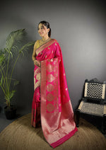 Thumbnail for Joban Fashion Hot Pink Banarasi Soft Lichi Silk Paisley Saree