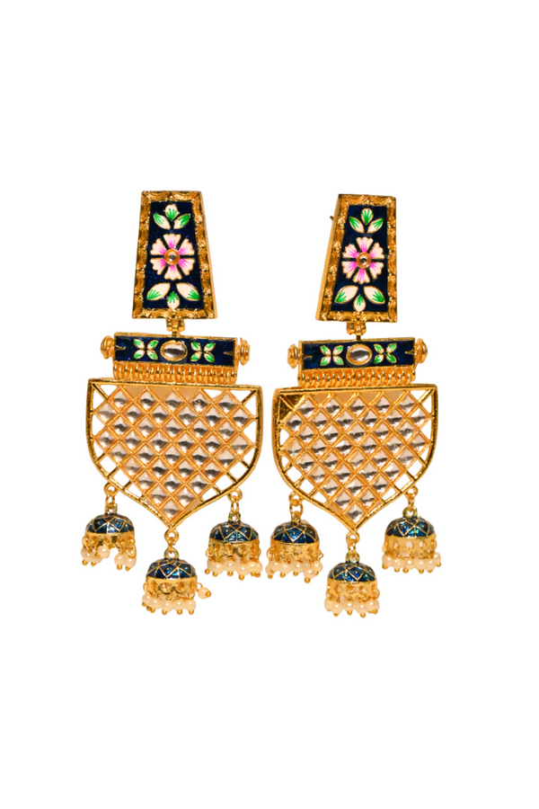 Blue Traditional Gold-Polished Meenakari Jhumka Jhumki Earrings Indian Jewellery For Women Girls By House of Ree - Distacart