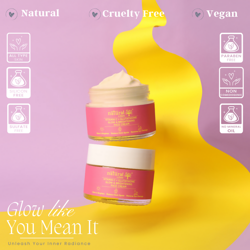 Natural Vibes Vitamin C + Glutathione Glow & Brightening Face Day & Night Cream - 50 gm Natural Vibes Vitamin C + Glutathione Glow & Brightening Face Day & Night Cream - 50 gm