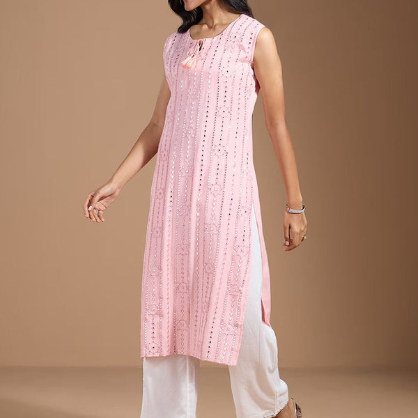 Ode by House of Pataudi Women Striped Thread Work Kurta - Distacart