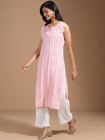 Thumbnail for Ode by House of Pataudi Women Striped Thread Work Kurta - Distacart