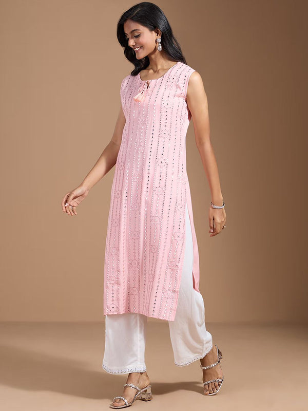 Ode by House of Pataudi Women Striped Thread Work Kurta - Distacart