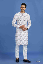 Thumbnail for Raivat Ethnic Cotton Embroidery Kurta Pajama In Pink and Blue Colour - Dista