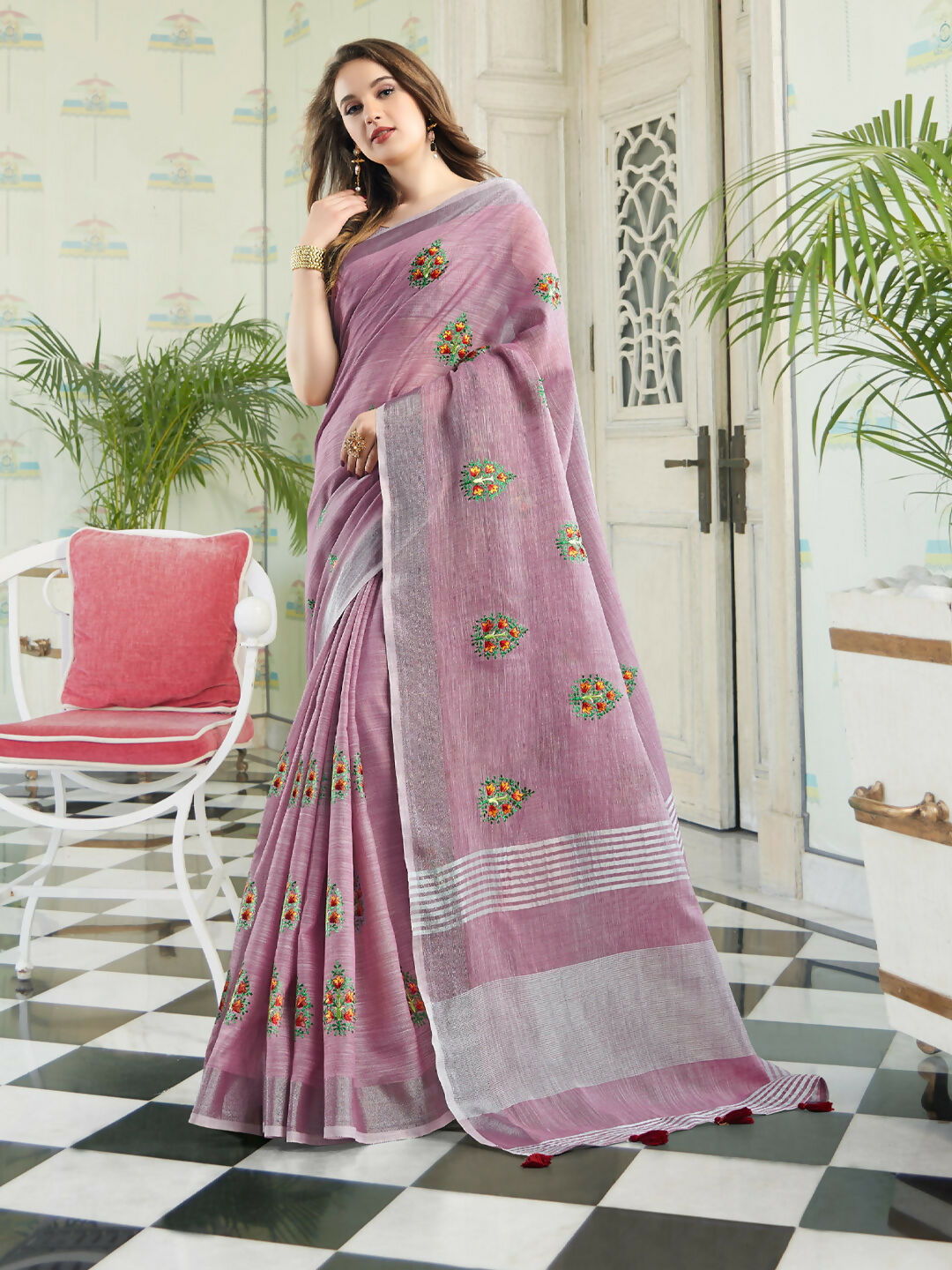 Astita Linen Light Purple Saree