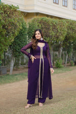 Thumbnail for Jyoti Fashion Women's Purple Faux Blooming Embroidered Kurta with Trouser & Dupatta - Distacart