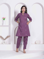 Thumbnail for Miravan Womens Abstract Printed Wine Kurta Set - Dista