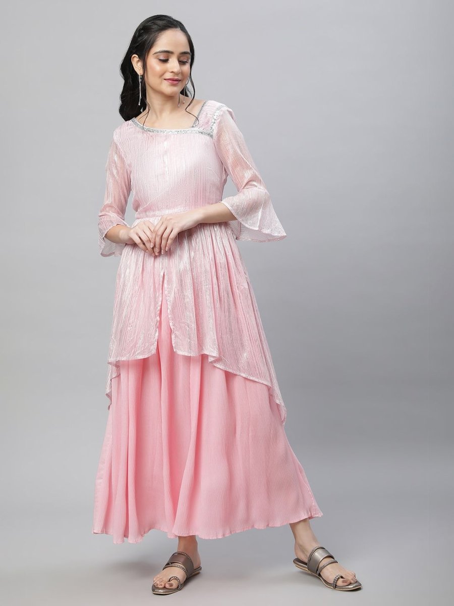 AURELIA Asymmetric Neck Bell Sleeve Layered Fit & Flare Maxi Ethnic Dress - Distacart