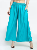 Thumbnail for TAG 7 Women Pack Of 2 Cream-Coloured & Turquoise Blue Flared Ethnic Palazzos