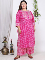 Thumbnail for Swasti Plus Size Leheriya Printed Gotta Patti Pure Cotton Kurta With Trousers & Dupatta