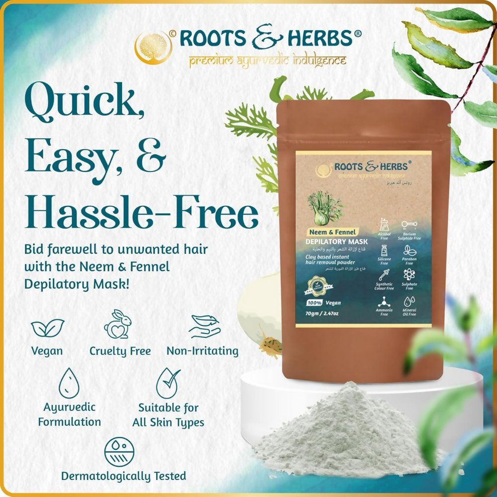Roots and Herbs Neem and Fennel Depilatory Ubtan for Hair Removal - Distacart
