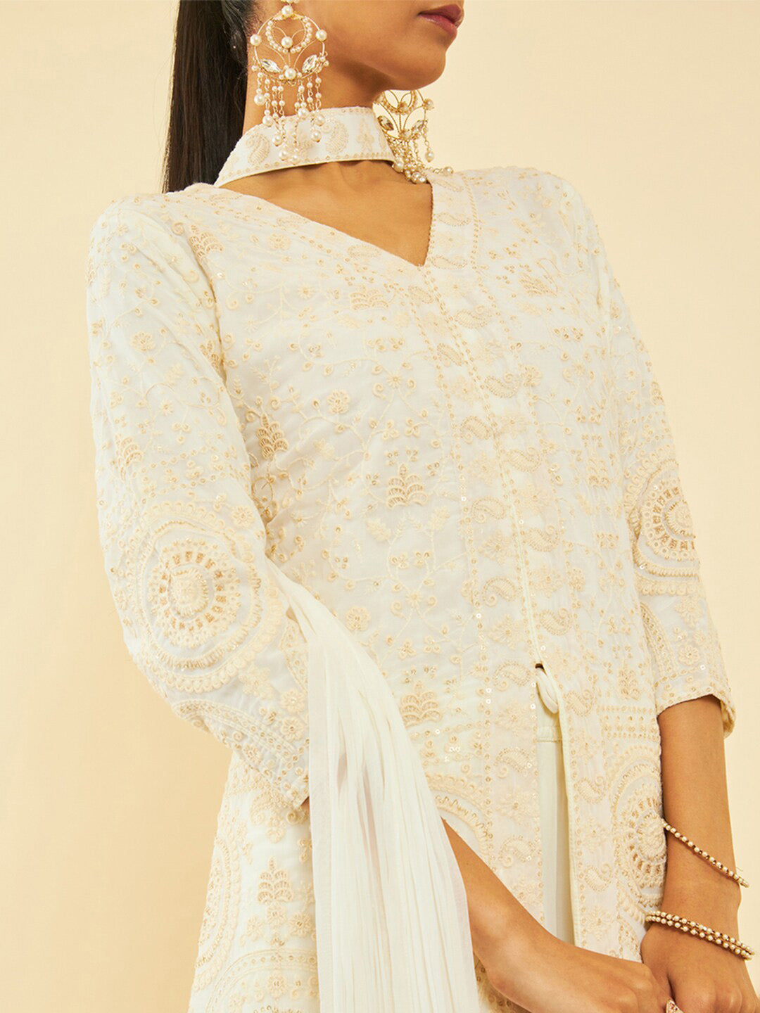 Soch Ethnic Motifs Embroidered Regular Sequinned Kurti with Palazzos & Dupatta - Distacart