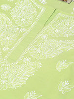 Thumbnail for ADA Women Green & White Chikankari Hand Embroidered Straight Sustainable Handloom Kurta - Distacart