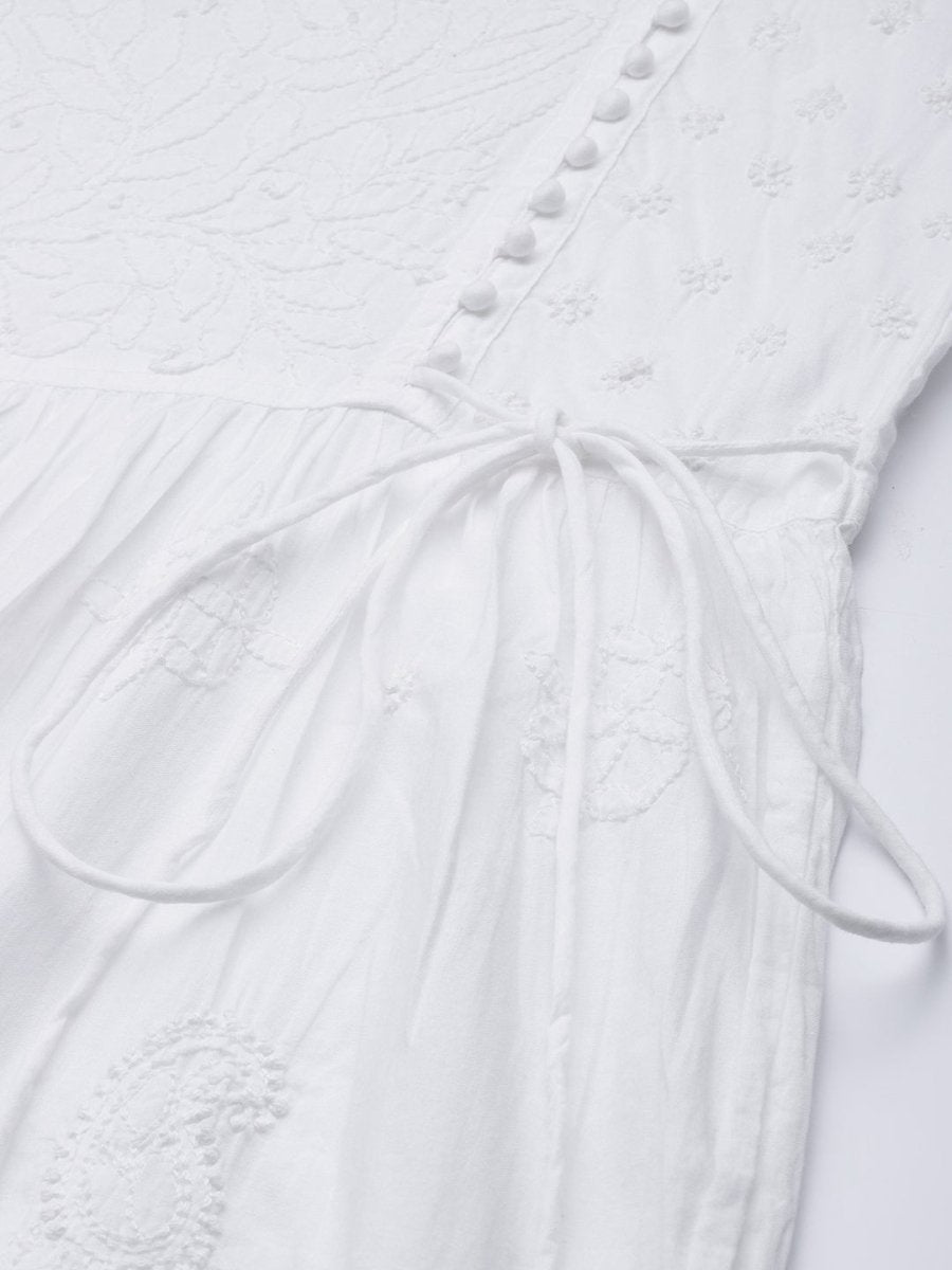 ADA Women White Cotton Sustainable Hand Embroidered Chikankari A-line Handloom Kurta & Dhoti Pants - Distacart