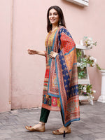 Thumbnail for Kalini Round Neck Ethnic Motifs Printed Regular Thread Work Chanderi Silk Kurta Set - Distacart