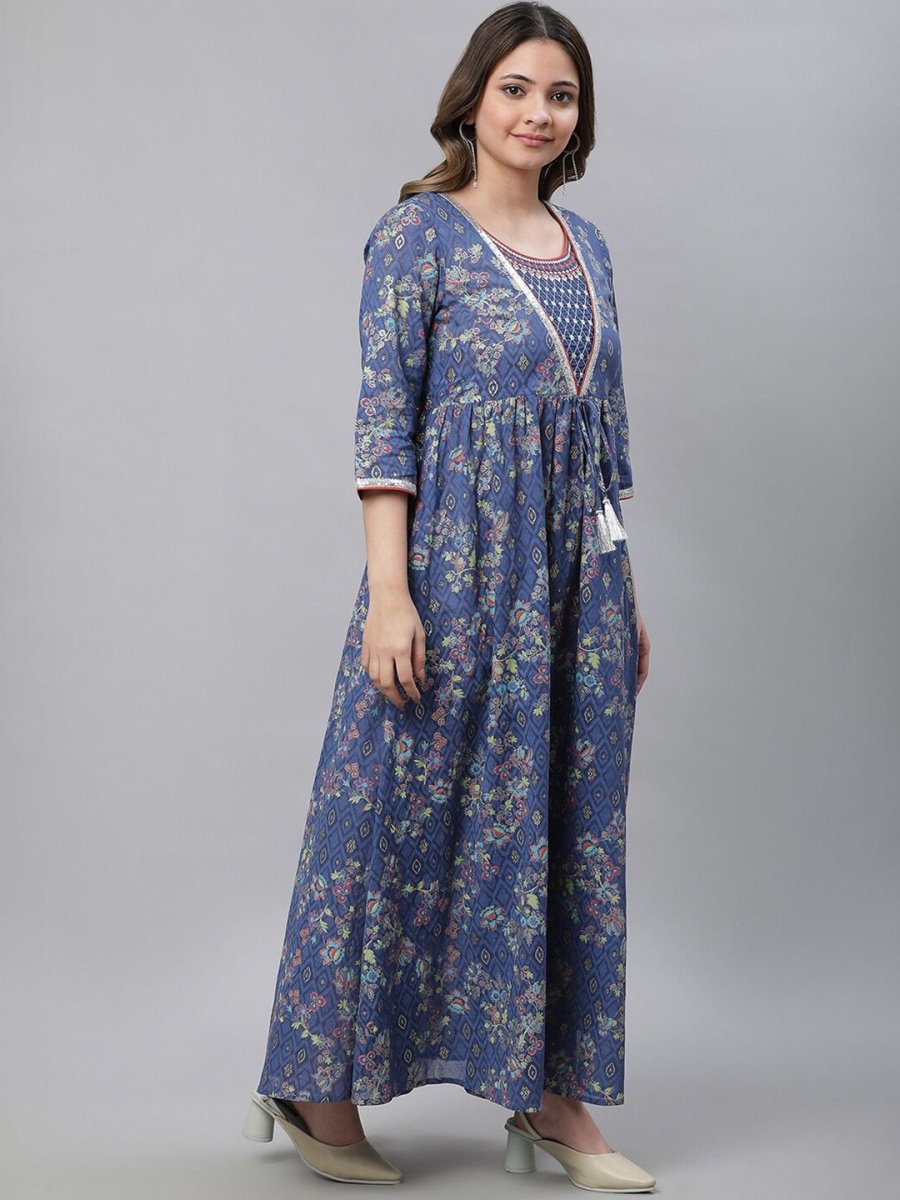 AURELIA Ethnic Motifs Printed Pure Cotton Fit & Flare Ethnic Dress