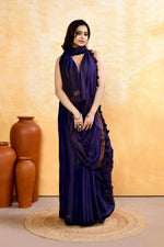 Thumbnail for Piyari Fashion Women's Navy Blue Embellished Cotton Blend Zari Check Handloom Saree - Distacart