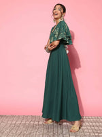 Thumbnail for Ahalyaa Gorgeous Green Ethnic Motifs Ruffled Dress - Distacart