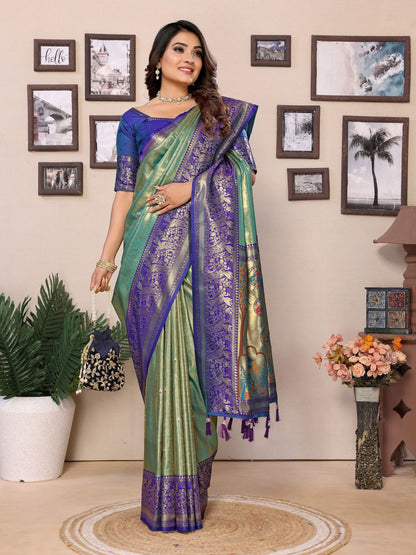 Aastha Fashion Green Tissue Silk Weaving Saree - Distacart