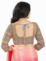 Thumbnail for Joban Fashion Blue Multi Silk Padded Blouse With Sweetheart Neck 3/4 Sleeves - Distacart