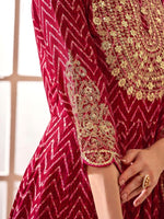 Thumbnail for Anouk Maroon Chevron Embroidered Empire Thread Work Anarkali Kurta & Trousers & Dupatta