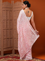 Thumbnail for Anouk Pink & White Floral Embroidered Organza Saree - Distacart