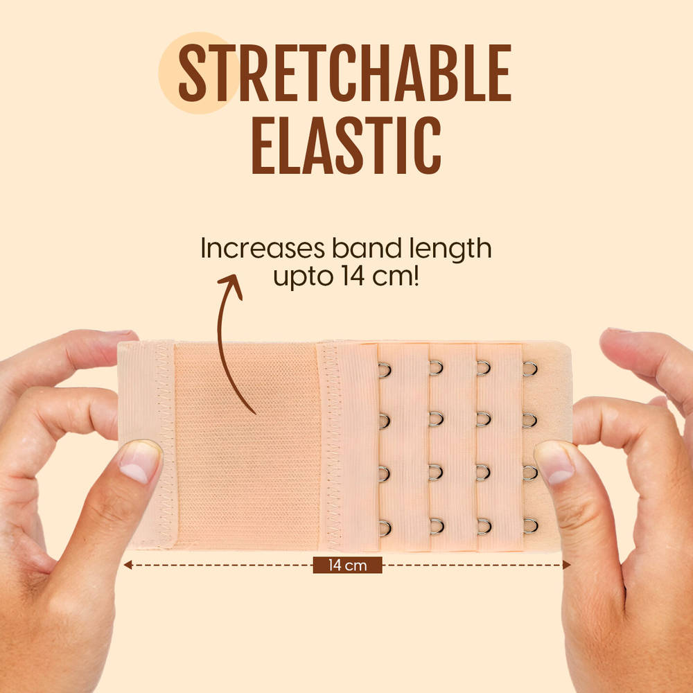 Image 4 of Matra Bra Extender Stretchable Elastic Extension Adjustable Strap 4 Hook 4 Eye (Beige)