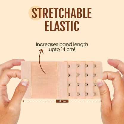 Image 4 of Matra Bra Extender Stretchable Elastic Extension Adjustable Strap 4 Hook 4 Eye (Beige)