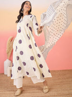 Thumbnail for Anouk Purple & Off White Geometric Printed Pure Cotton Kurta with Palazzos & With Dupatta