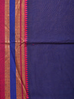 Thumbnail for Dark Blue and Pink Bamboo Cotton Plain Saree with Strips Pallu Design No Blouse - Global Threads - Distacart