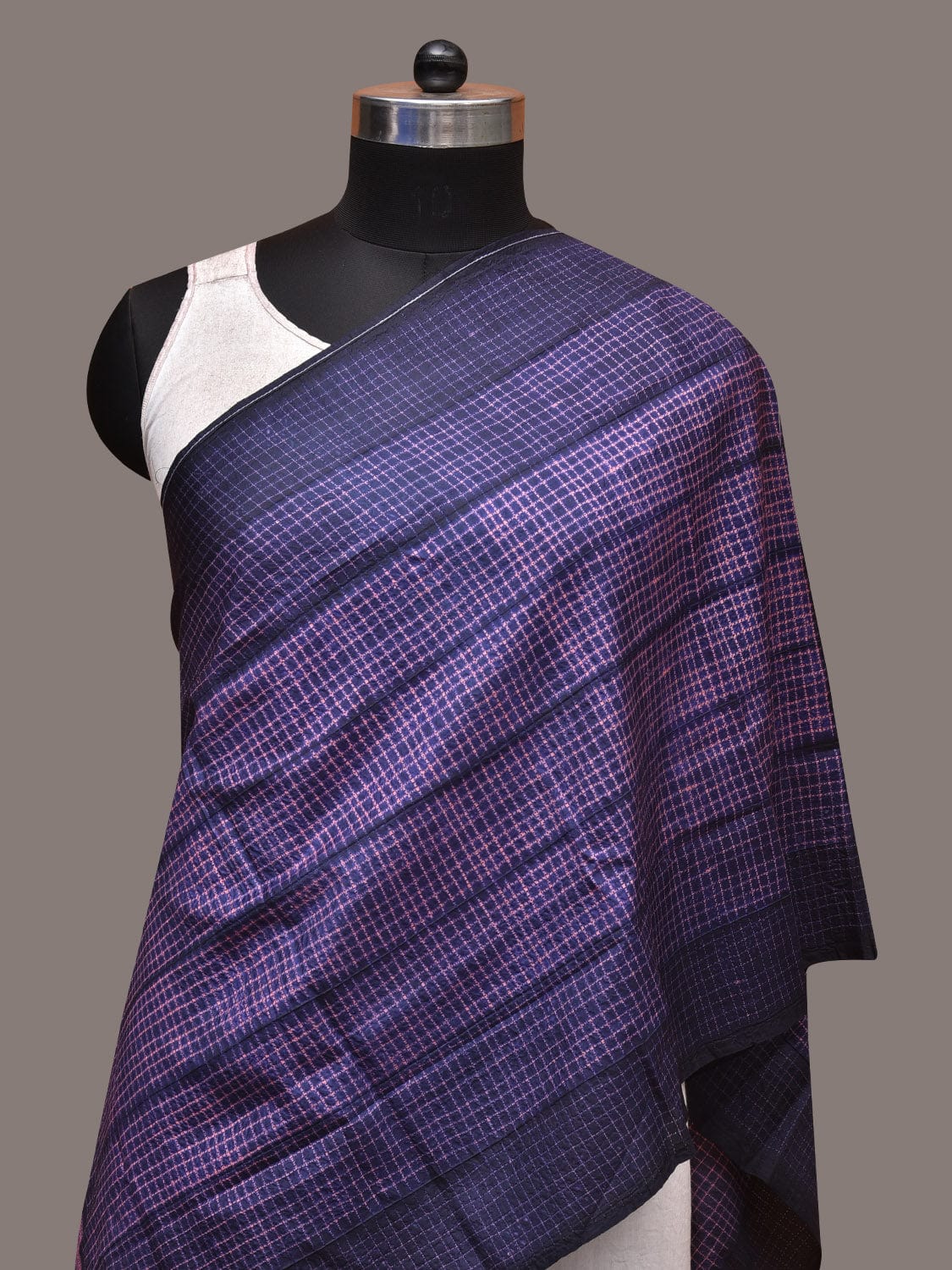 Dark Blue and Pink Shibori Silk Handloom Stole with Checks Design - Global Threads - Distacart