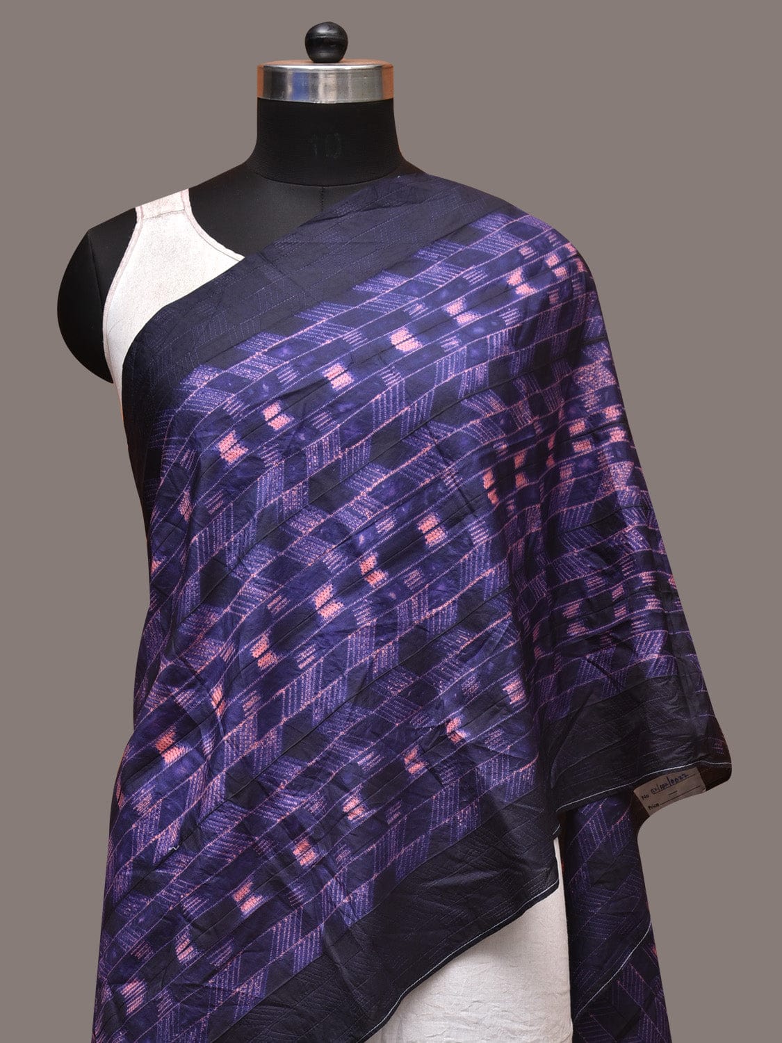 Dark Blue and Pink Shibori Silk Handloom Stole with Zig-Zag Design - Global Threads - Distacart