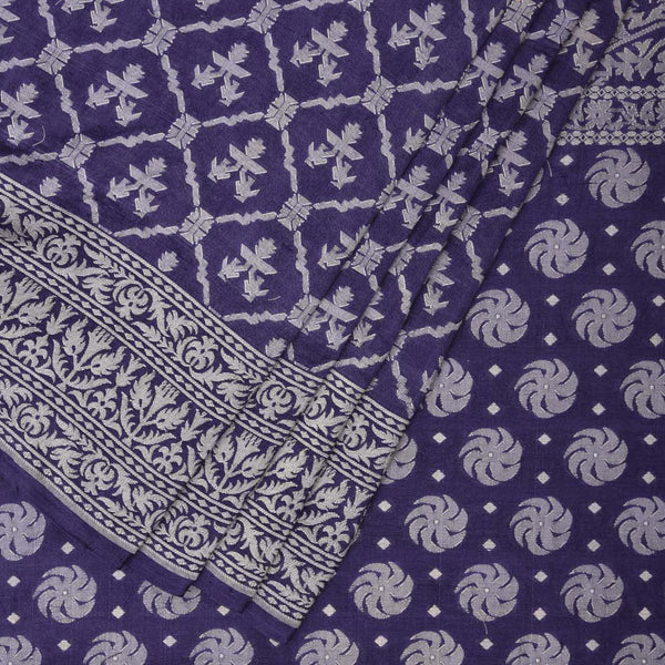 Dark Blue Cut Work Tussar Cotton Handloom Saree with All Over Jamdani Style Design - Global Threads - Distacart