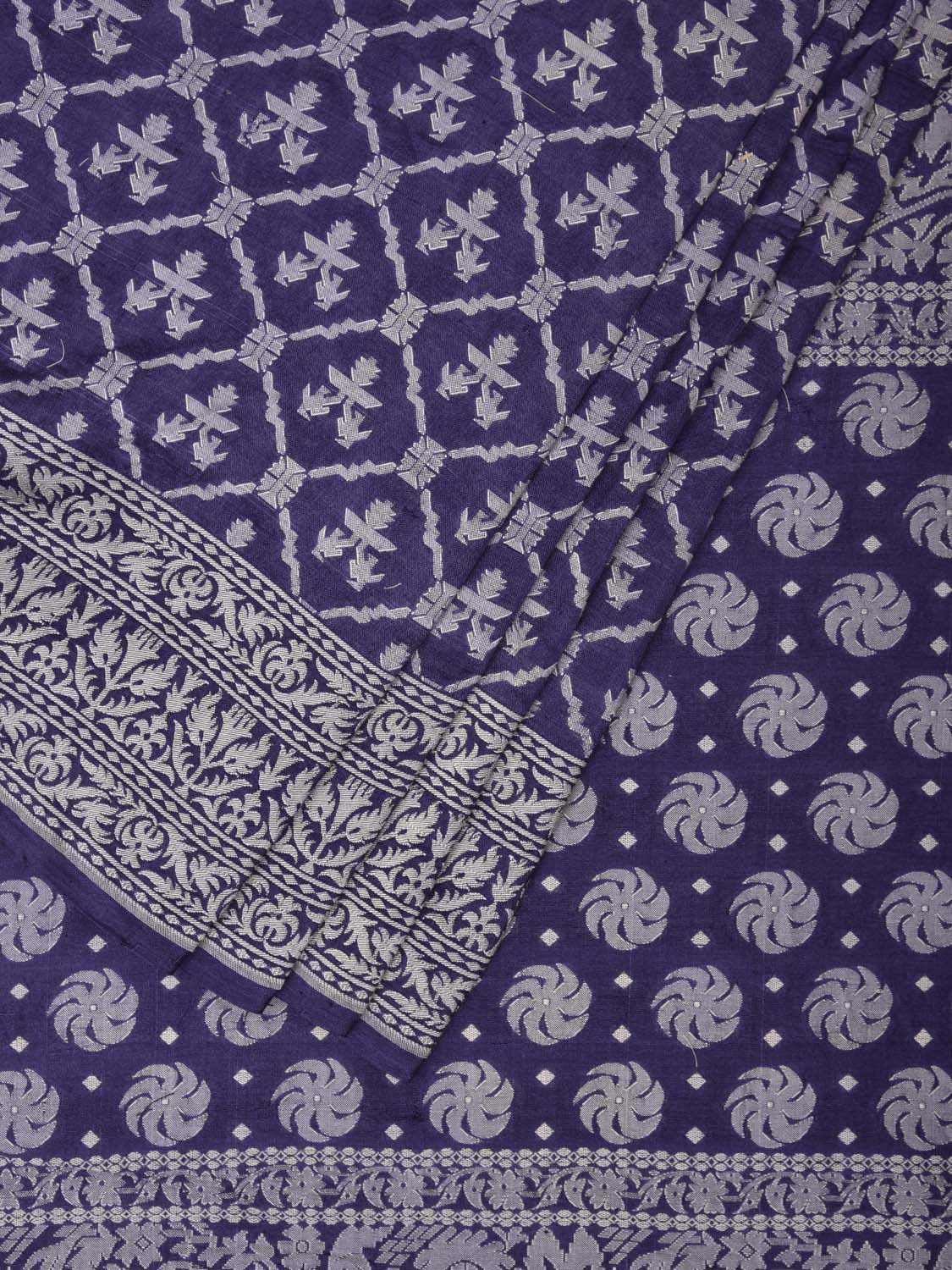 Dark Blue Cut Work Tussar Cotton Handloom Saree with All Over Jamdani Style Design - Global Threads - Distacart