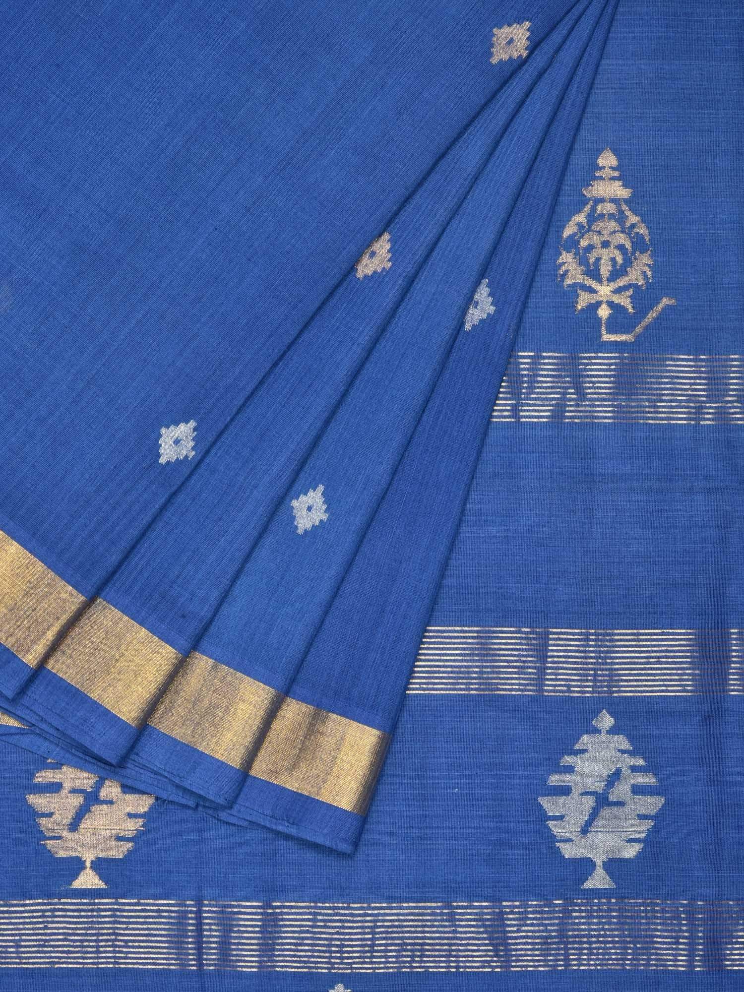 Dark Blue Uppada Cotton Handloom Saree with Assorted Buta Pallu Design - Global Threads - Distacart