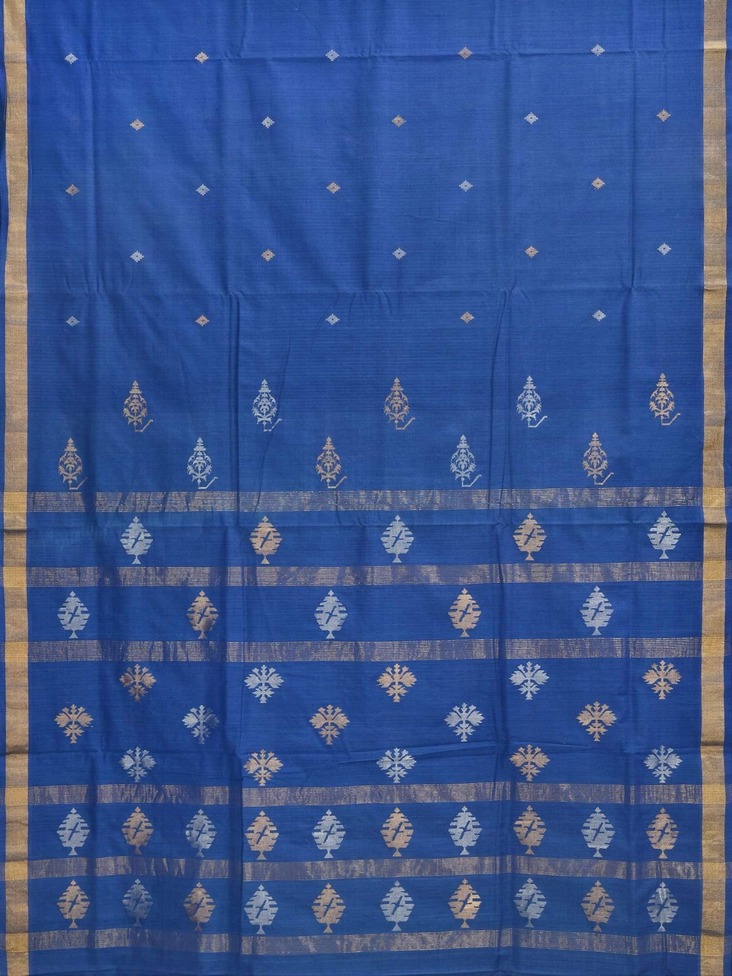 Dark Blue Uppada Cotton Handloom Saree with Assorted Buta Pallu Design - Global Threads - Distacart