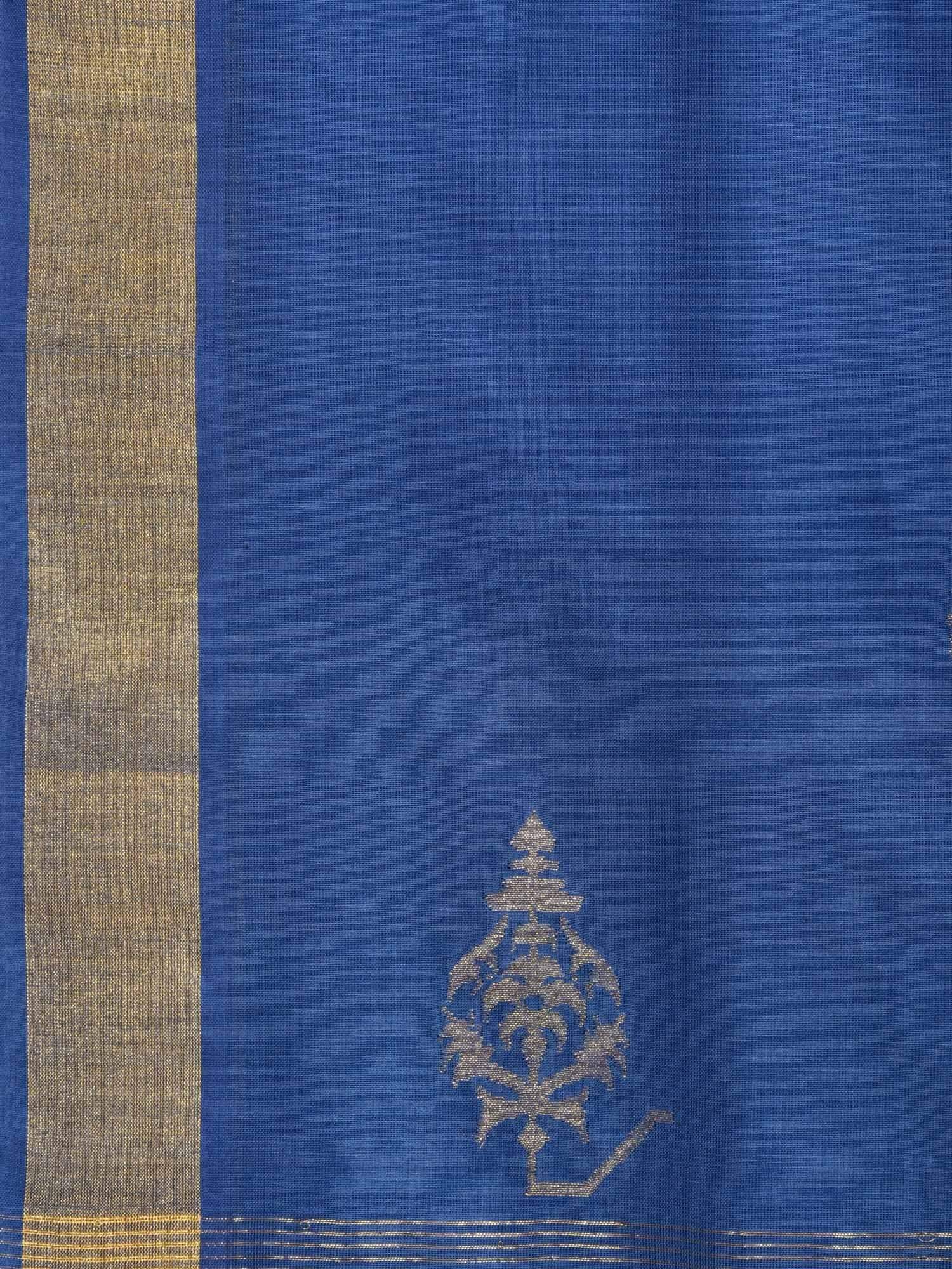 Dark Blue Uppada Cotton Handloom Saree with Assorted Buta Pallu Design - Global Threads - Distacart