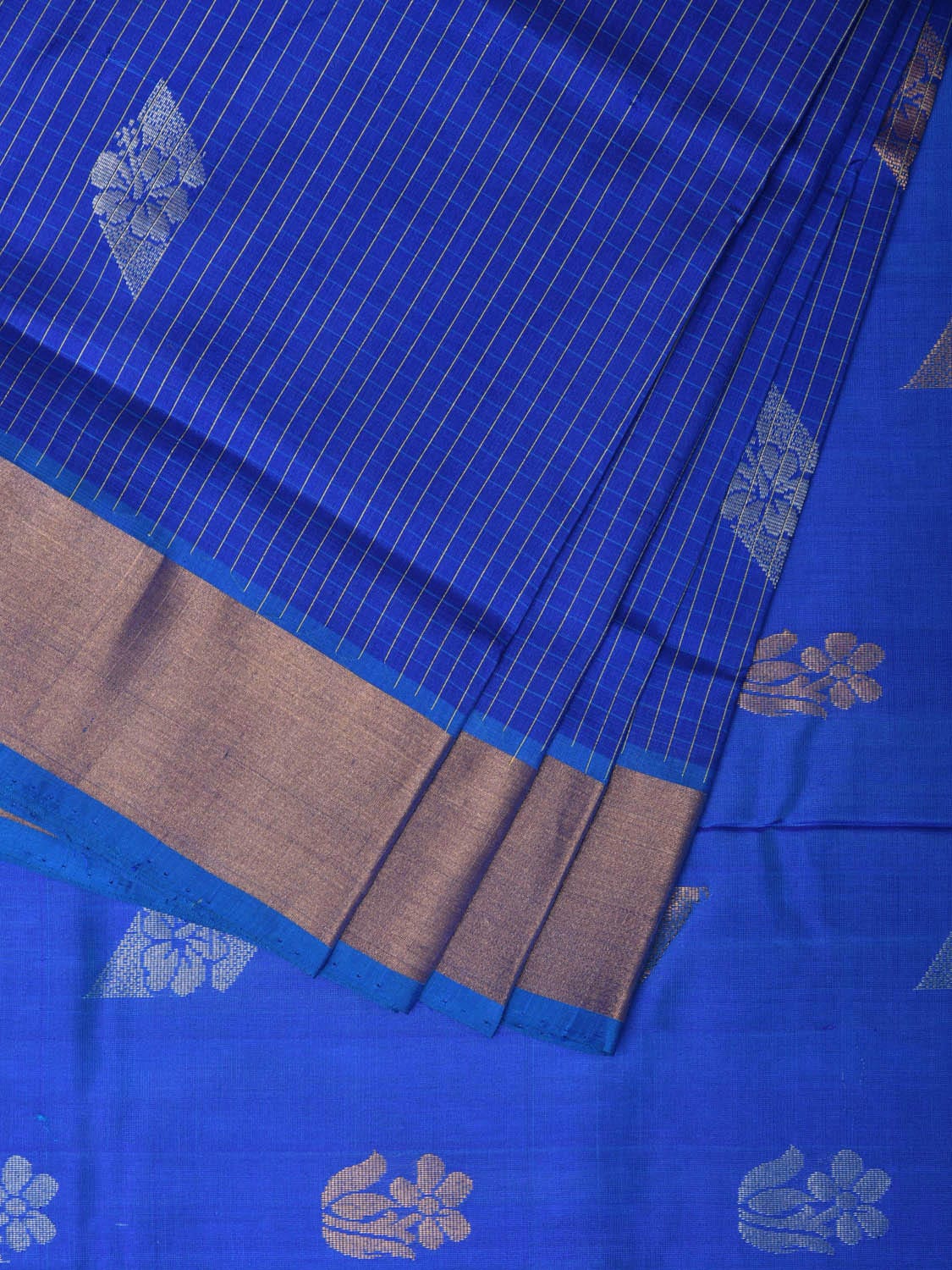 Dark Blue Uppada Silk Handloom Saree with Body Buta and Checks Design - Global Threads - Distacart
