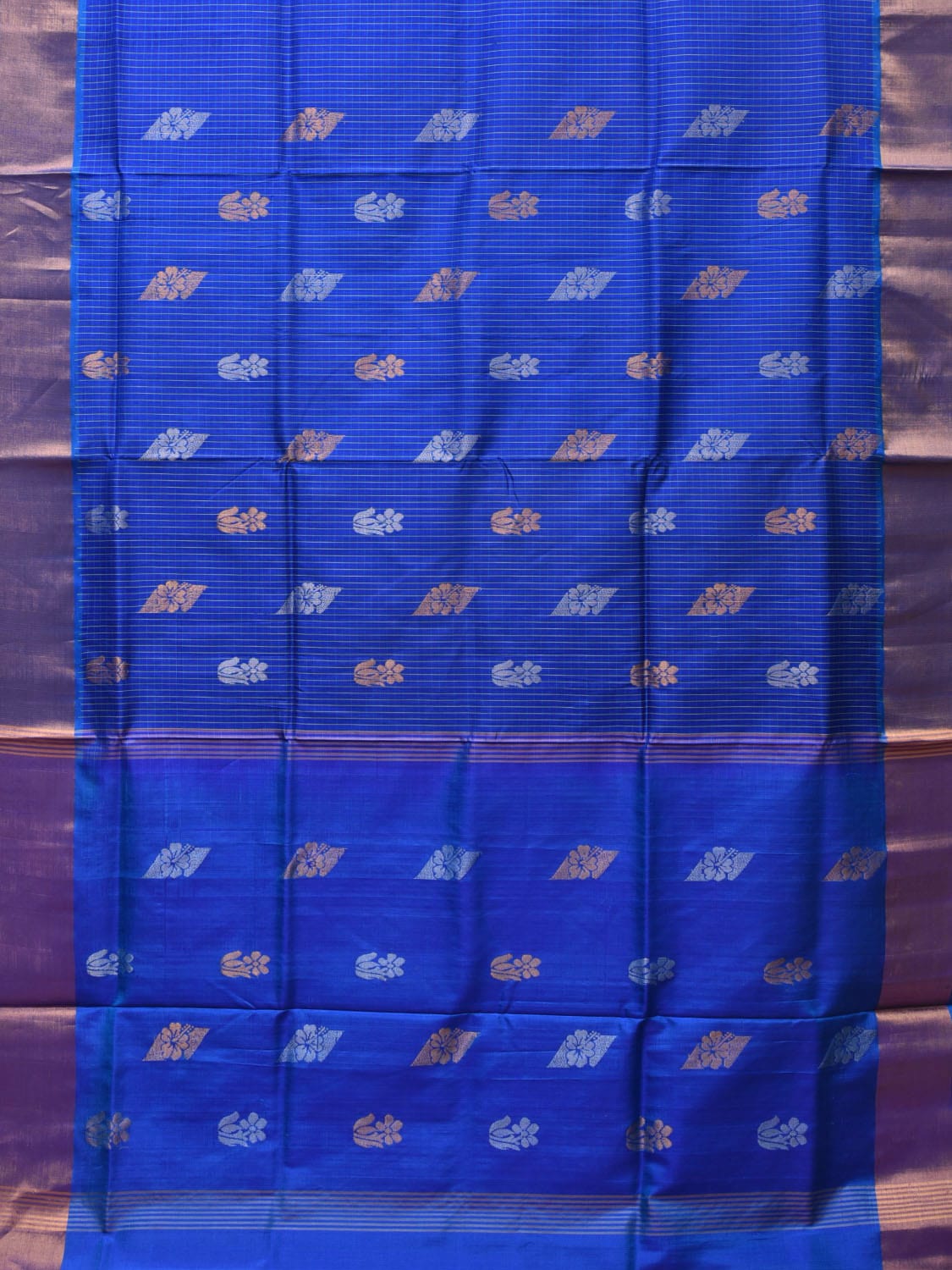 Dark Blue Uppada Silk Handloom Saree with Body Buta and Checks Design - Global Threads - Distacart