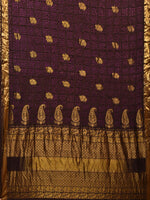 Thumbnail for Dark Brown Bandhani Kanchipuram Silk Handloom Saree with Mango Pallu Design - Global Threads - Distacart